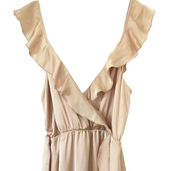Show Me Your Mumu Samantha Ruffle Wrap Dress in Champagne Luxe Satin NEW Small - Picture 7 of 16